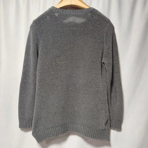 J.McLaughlin Women Charcoal Gray Textured Garter Knit Crew Neck Sweater Large L - Picture 4 of 7